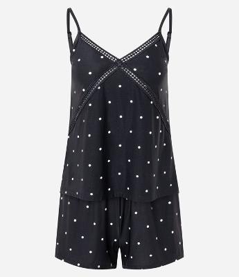 Pijama Short Doll em Microfibra com Alcinha e Estampa Poa