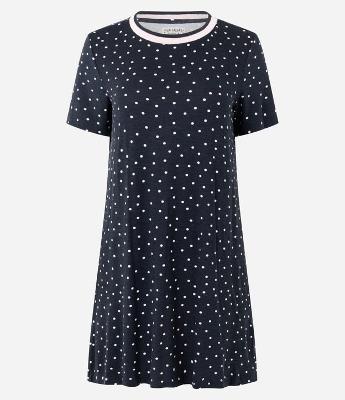 Camisola Curta em Viscolycra com Manga Curta e Estampa de Bolinhas