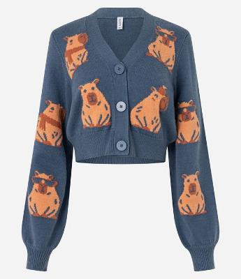 Cardigan em Jacquard com Estampa de Capivaras