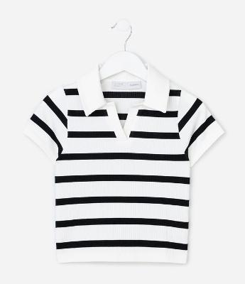 Blusa Infantil Seamless Listrada com Gola Polo - Tam 5 A 14 Anos