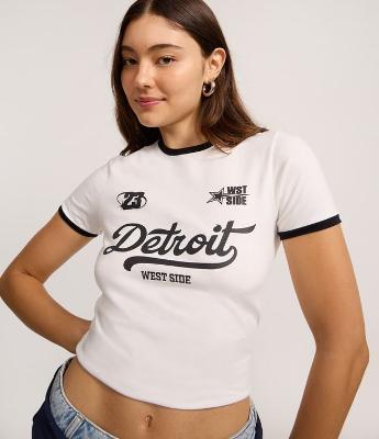 Camiseta T-shirt em Algodão com Estampa Lettering Detroit