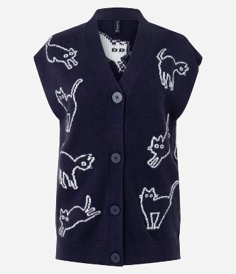 Colete com Botões e Estampa de Gatos
