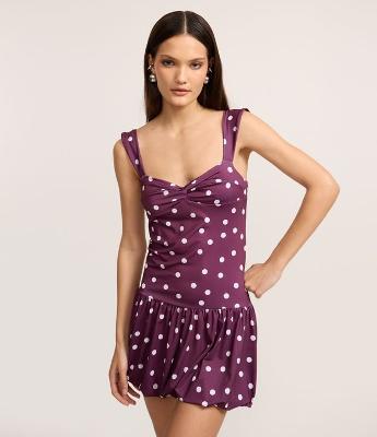 Vestido Curto com Decote Coração e Estampa Poá