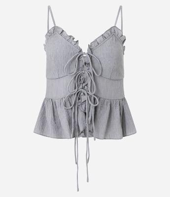 Blusa Texturizada com Amarração Frontal e Babados