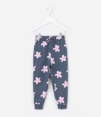 Calça Infantil Jogger em Moletom com Estampa Floral Bold – Tam 1 a 5/6 Anos