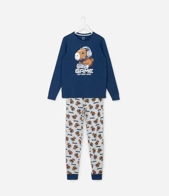 Pijama Infantil Manga Longa Estampa Capivara Gamer – Tam 7 a 16 Anos