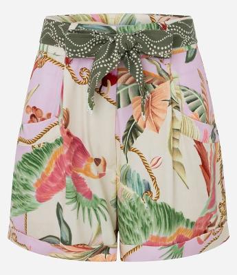 Short Cintura Alta com Estampa Tropical e Faixa para Amarração