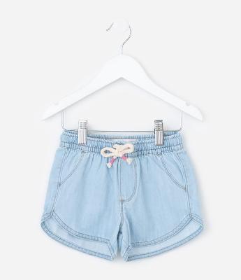 Short Infantil Jeans com Cadarço - Tam 5 a 14 Anos