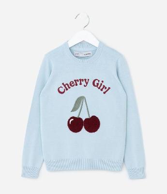 Blusão Infantil em Algodão com Estampa de Cereja - Tam 5 a 14 Anos