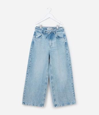 Calça Baggy Jeans Infantil com Cinto - Tam 7 A 14 Anos