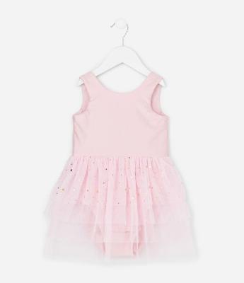 Vestido Infantil Sem Manga com Saia de Tule Bailarina – Tam 1 a 5/6 Anos