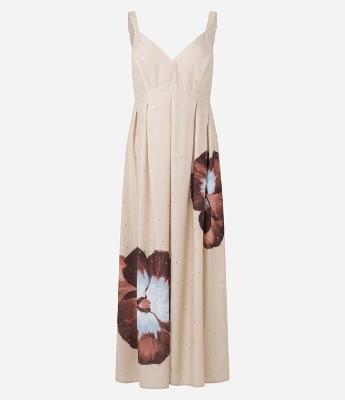 Vestido Longo com Decote V e Estampa Floral Bold