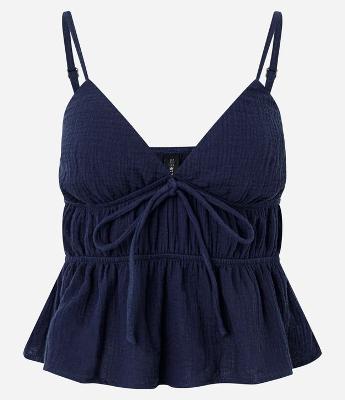 Blusa Frente Única em Algodão Texturizado com Amarração Frontal