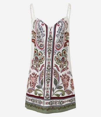 Vestido Estampado com Linho e Alca Fina com Ajuste