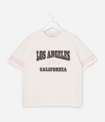 Camiseta Infantil Meia Malha com Lettering Los Angeles – Tam 7 A 14 Anos