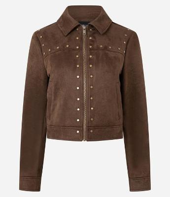 Jaqueta em Suede com Tachinhas e Gola Colarinho