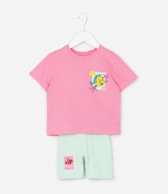 Conjunto Infantil Blusa e Short com Estampa Ariel Pequena Sereia – Tam 1 a 5/6