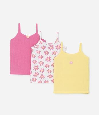 Kit 03 Regatas Infantis em Ribana com Detalhes de Flor