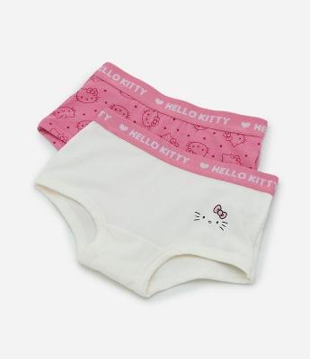 Kit 02 Calcinhas Boxer Infantis em Algodão com Elástico no Cós Hello Kitty - Tam 4 a 14 Anos
