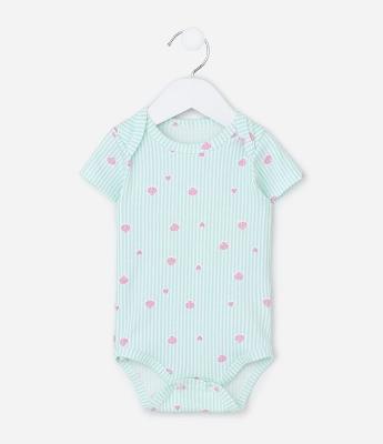 Body Infantil Listrado com Estampa Conchas e Corações – Tam RN a 18 Meses