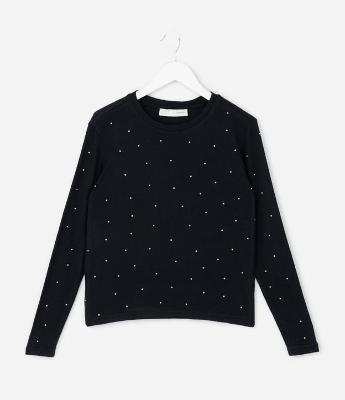 Casaco Infantil em Tricô com Aplicações Brilhantes – Tam 5 a 14 Anos