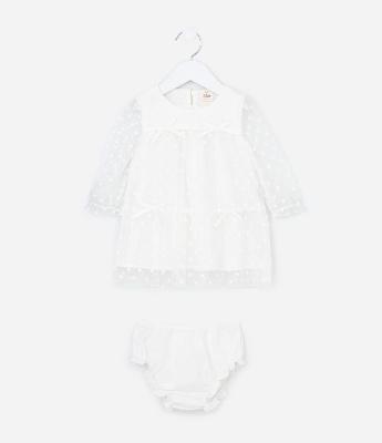 Vestido Infantil Tule Floral com Laços e Calcinha – Tam RN a 18 Meses