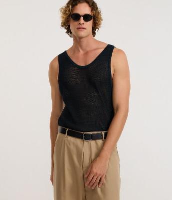 Regata com Efeito Crochê e Gola Redonda