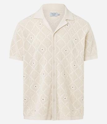 Camisa Comfort em Algodão com Efeito Tricô e Bordado em Flores