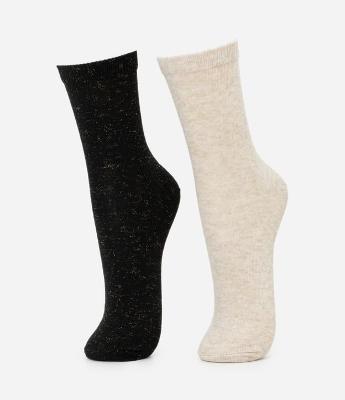 Kit 02 Meias Cano Médio em Algodão com Fio Metalizado