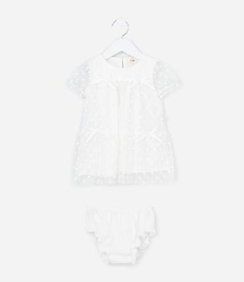 Vestido Infantil com Calcinha em Tule Bordado – Tam RN A 18 Meses