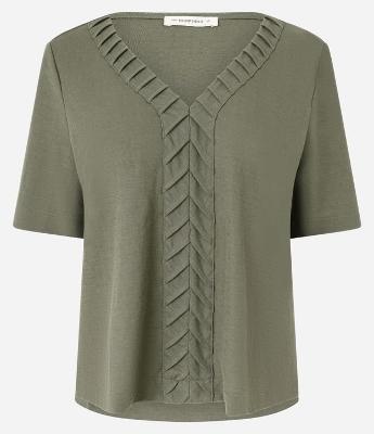 Blusa Slim em Piquet com Decote V e Detalhe Texturizado