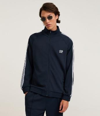 Casaco em Helanca com Bordado Localizado e Listras Contrastantes