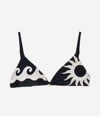 Biquíni Top Cortininha com Bordado de Sol e Ondas