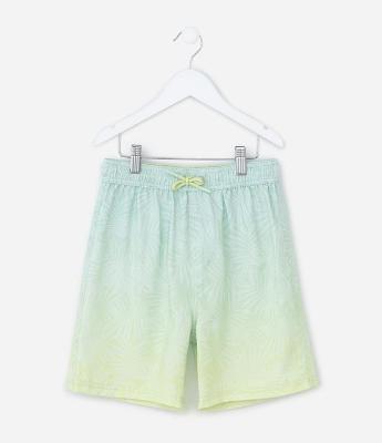 Bermuda Infantil de Banho Degradê com Folhagens - Tam 5 a 14 Anos