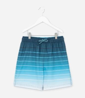Bermuda Infantil de Banho com Estampa de Listras Degradê - Tam 5 a 14 Anos