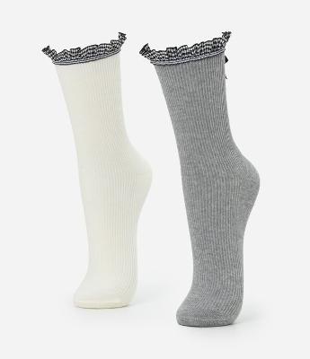 Kit 02 Meias Cano Médio Com Frufru E Laço