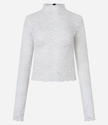 Blusa em Renda Texturizada com Manga Longa