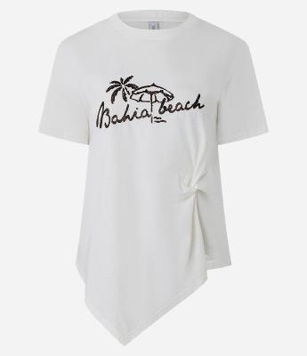 Blusa Manga Curta com Torção e Estampa Bahia Beach