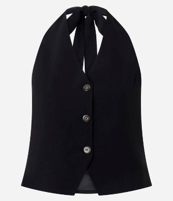 Colete Frente Única em Alfaiataria com Amarração no Pescoço e Botões