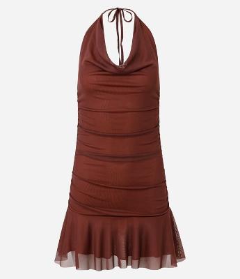 Vestido Curto com Tule e Decote Degagê Frente Única