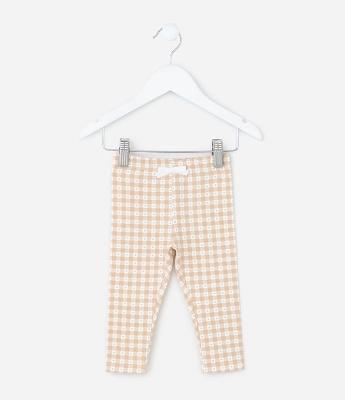 Calça Infantil em Ribana com Estampa Vichy e Laço – Tam RN a 18 Meses