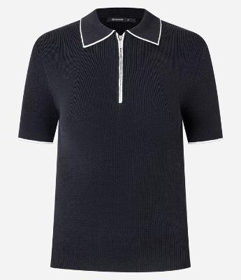 Blusa Polo em Tricô Retilínea com Zíper Frontal no Decote