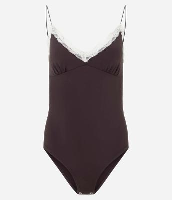 Body em Microfibra com Alcinhas e Decote V Rendado