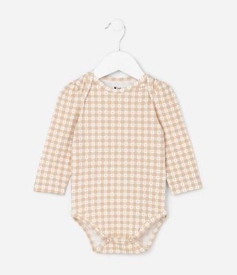 Body Infantil com Estampa Vichy e Corações - Tam 0 a 18 Meses