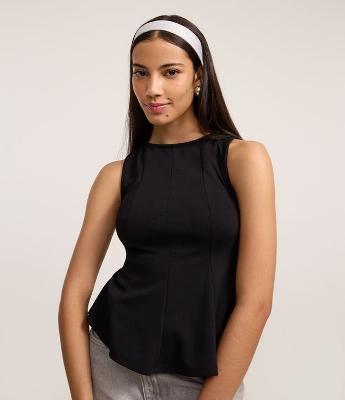 Blusa Peplum Alongada em Ponto Roma com Alça Larga