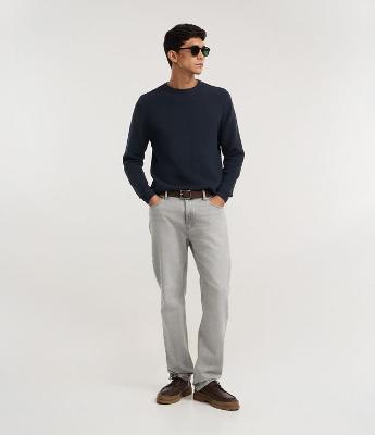 Calça Reta em Jeans Estonado