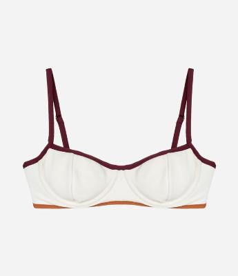 Biquini Top Meia Taça Canelado com Viés Contrastantes