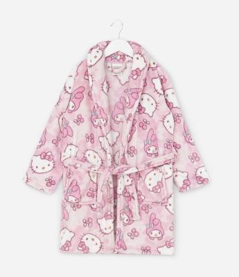 Roupão Infantil em Fleece com Estampa Hello Kitty e Cinto – Tam 5 a 16 Anos