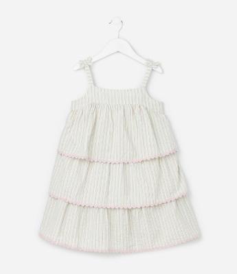 Vestido Infantil com Estampa de Listras e Sianinhas - Tam 1 a 6 Anos