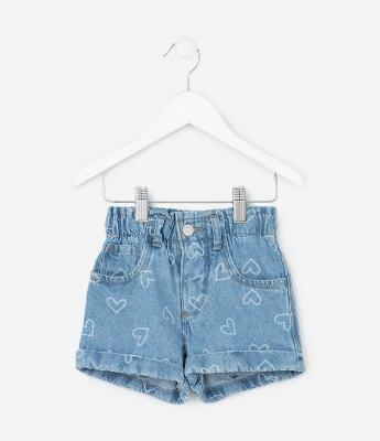 Short Infantil em Jeans com Estampa de Laços – Tam 1 a 5/6 Anos